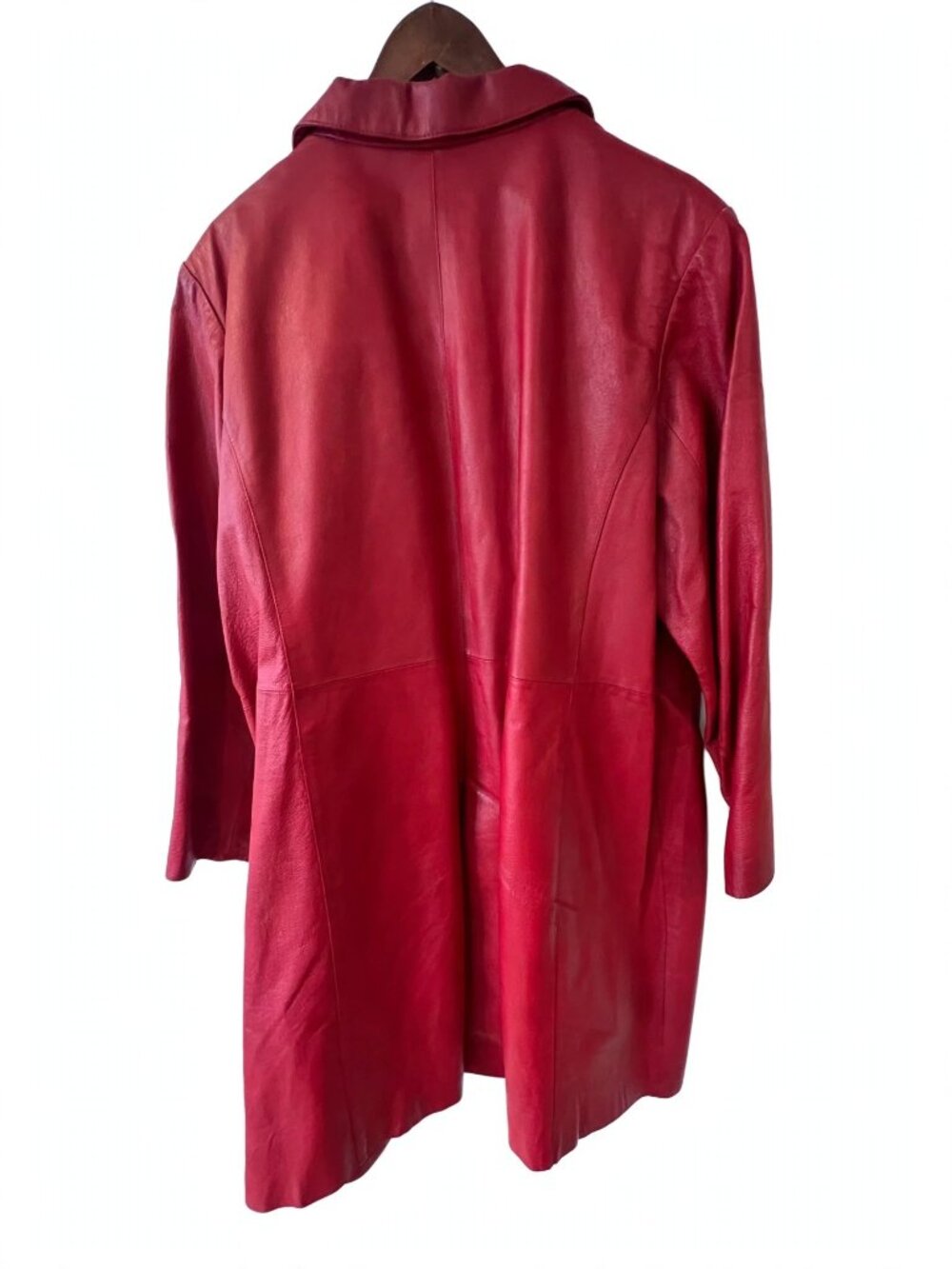 Via Accenti Red Genuine Leather Trench Coat 22W Button Front - Picture 3 of 8